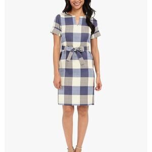 Pendleton Blue and Cream Plaid Tie-Waist Sheath Dress